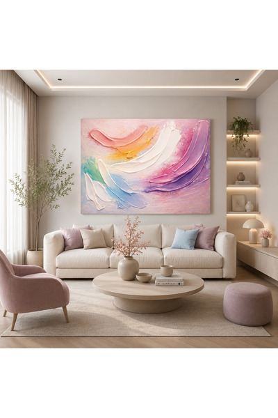 GAAGART Tekli Yatay Kanvas Tablo Dijital Baskı Lila Pembe Soft Fırça Darbeleri