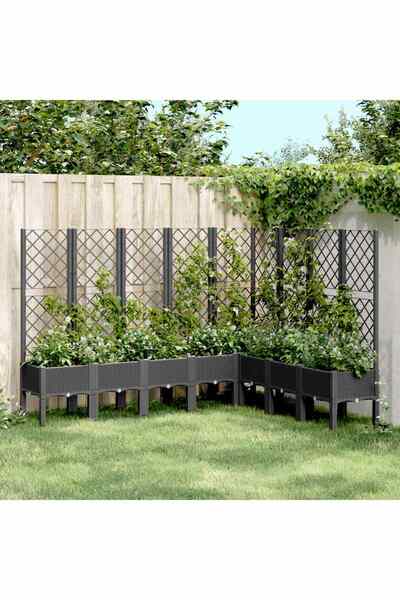 vidaxl Garden planter with trellis, black, 200x160x142 cm, PP