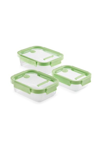 Lékué Green 3-Piece Rectangular Storage Container Set with Individual Glass Lids