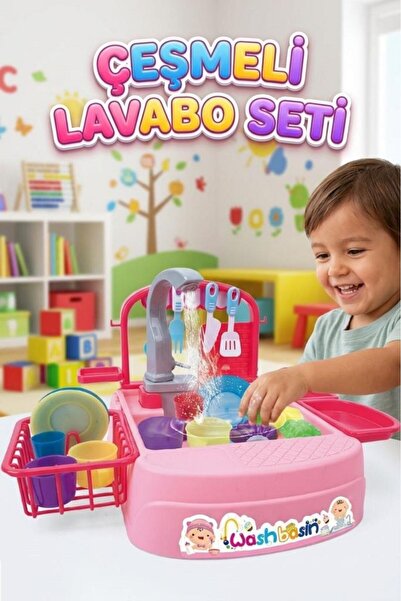 Tıfıl Toys Gerçekci Mutfak Lavabo Setim! Pilli Su Devirdaimli 11 Parça Aksesu...