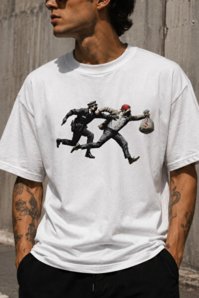 The Bag Streetwear Tasarım Grafik Baskılı Beyaz Tişört