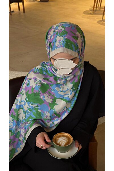 Qalortex Scarf Cotton Garden Pattern Shawl-Baby Blue