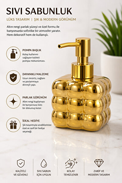 Welora Lüks Bubble Tasarım Sıvı Sabunluk Gold & Krom Parlak Kaplama Modern Po...
