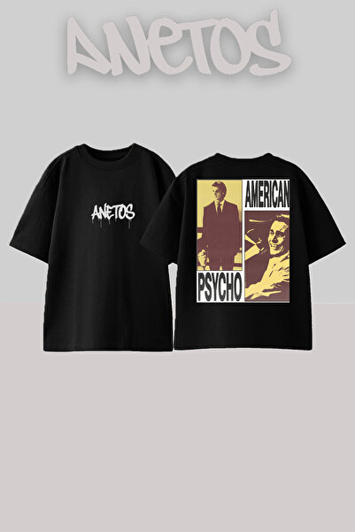 Anetos Tricou negru supradimensionat cu imprimeu pe spate American Psycho Vin...