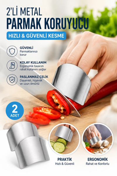 TİNEKE 2li Metal Parmak Koruyucu Hızlı ve Güvenli Kesme Paslanmaz Çelik Koruy...