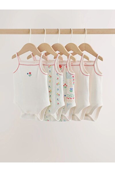 Next Baby Pamuklu Krem Çiçek Desenli İp Askılı Body Zıbın 5'li Set