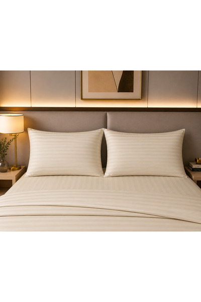pınarhome collectıon غطاء وسادة من قماش الساتان بنمط خطوط 1 سم - 50×70 سم - ق...