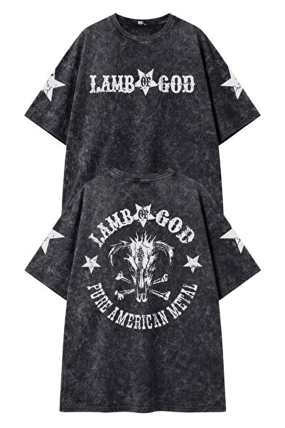 Fuddy Moda Tricou unisex oversize Lamb Of God Pure American Metal, imprimat p...