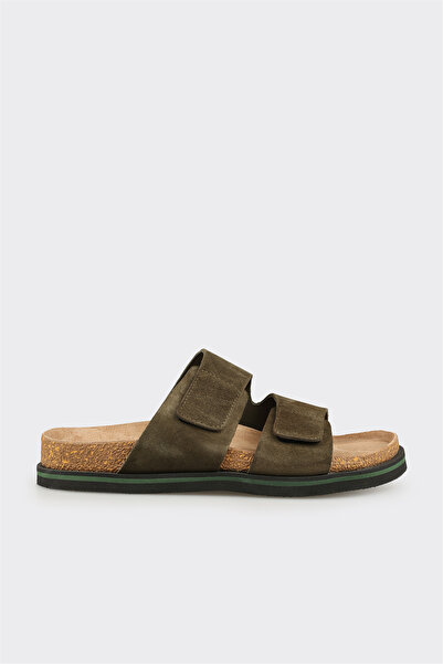 Elle Shoes Haki Deri Erkek Terlik