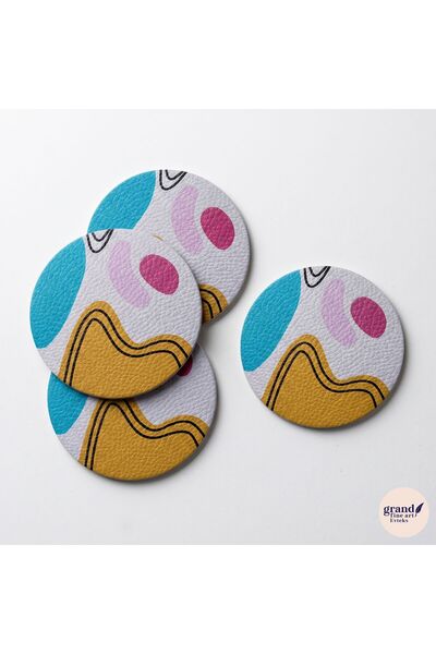 Grand Fine Art 4 Pieces of Printed Leather Coasters - Single-Sided Printed Co...