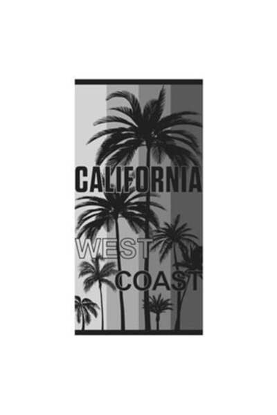 SHOPIENS Cotton Beach Towel Grey Black "California West Coast" Palm Trees 150...