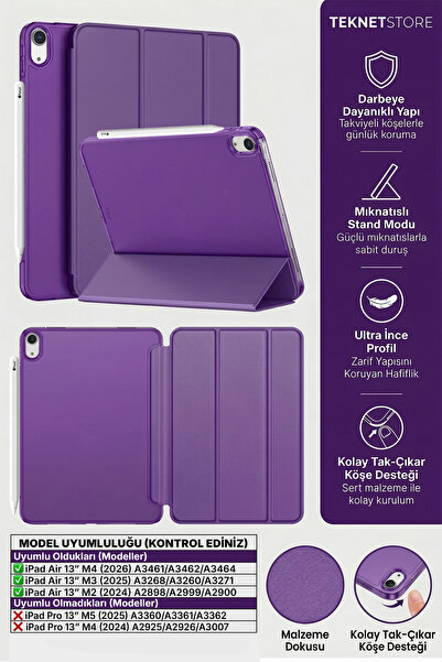 TEKNETSTORE Ipad Air 13" M4 M3 M2 Uyumlu Kılıf Ultra İnce Akıllı Uyku Modlu S...