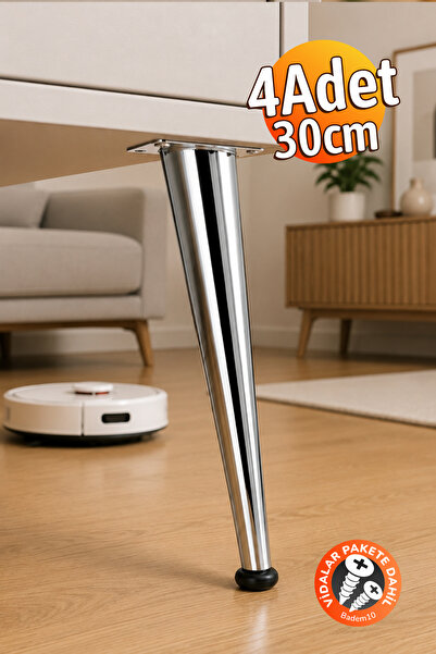 Badem10 Omaks (4 Adet) 30 cm Metal Krom Dereceli Mobilya Sehpa Kanepe Ayağı M...