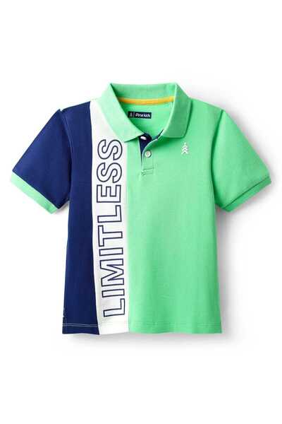 Pine kids Cotton Knit Half Sleeves Cut & Sew Polo T-Shirt with Limitless Text...