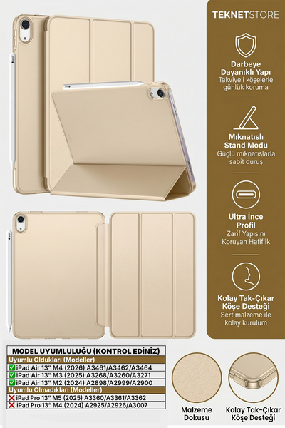 TEKNETSTORE Ipad Air 13" M4 M3 M2 Uyumlu Kılıf Ultra İnce Akıllı Uyku Modlu S...