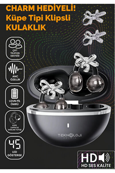 Teknoloji Gelsin Charmlı Klipsli Bluetooth Kulaklık Kablosuz ANC ENC Çift Mic...