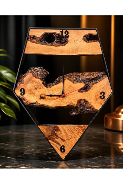 NişTasarım Doğal Zeytin Ahşap Duvar Saati 47x62 cm – El Yapımı Dekoratif Mode...