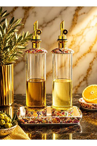 Kezze Rubenza Oıl Set Standlı Porselen Yağdanlık Seti - Damlatmaz Akıtmaz Tasarım 2x700 ml