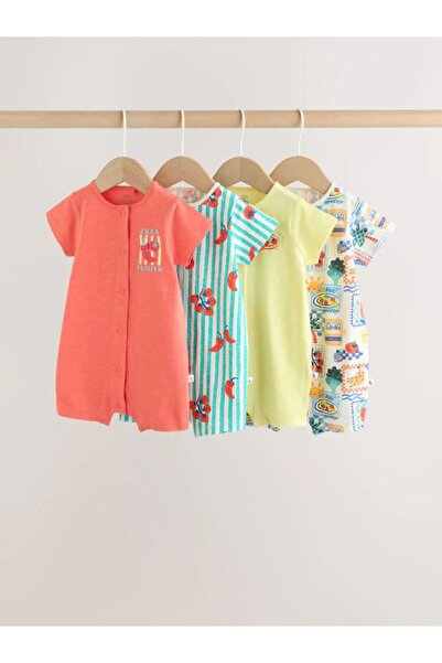 Next Baby Pamuklu Turuncu Sebze Desenli 4'lü Romper Set