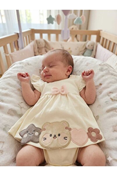 iQBaby Kids City Kız Bebek Ayıcık Figürlü Fırfırlı Elbise