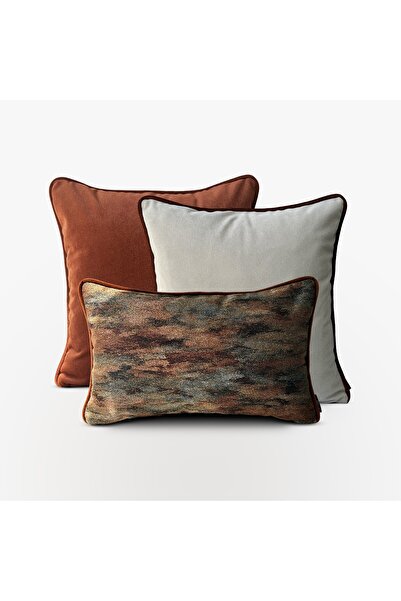 Lidoma Home "Rust & Beige & Glow" Dokulu Kırlent Kılıfı Seti
