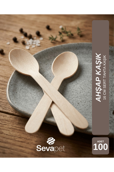 SEVAPET 16 CM AHŞAP KAŞIK / 100 ADET TEK KULLANIMLIK TAHTA KAŞIK
