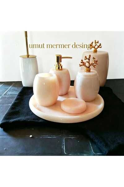 Home Oval 7 li beyaz mermer banyo seti