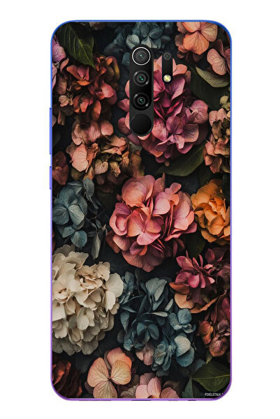 Le Balvo Redmi 9 Uyumlu Koyu Çiçekler Baskılı Silikon Kılıf