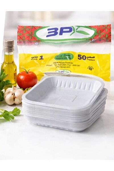 3p Disposable Plastic Plates Rectangular - White (50 Pack) - Durable Dinnerwa...