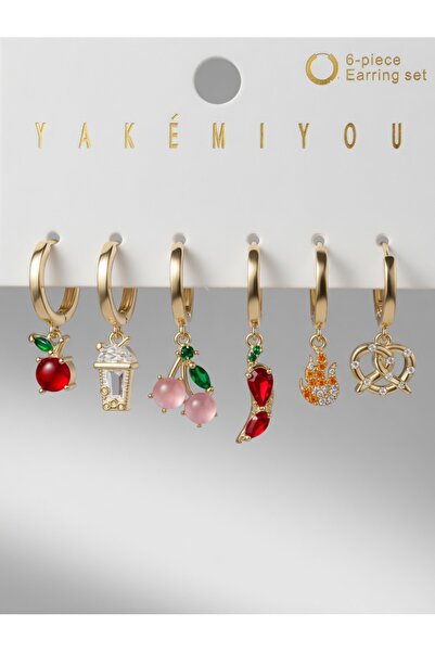 Yakemiyou Tiny Aesthetic Earring Set |   Cherry & Coffee Themed Mini Gold Ear...