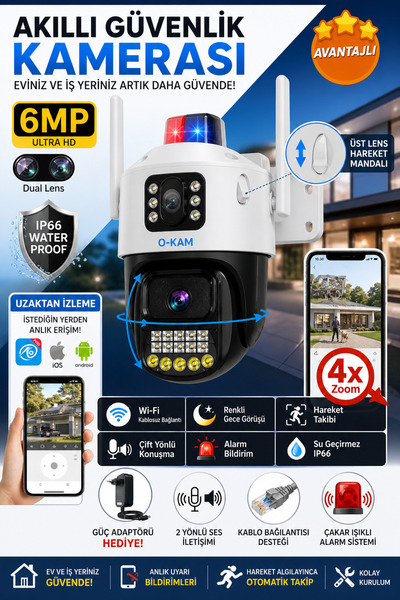 SERKANELEKTRONİK 6 MP -WİFİLİ-ÇİFT LENSLİ AKILLI KAMERA KAMERA-ALARM-KİŞİ TAK...