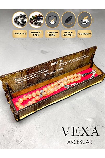 Vexa Aksesuar Sitrin Taşı Tesbih – 33’lü Doğal Taş Erkek Tesbih – Özel Kutulu...