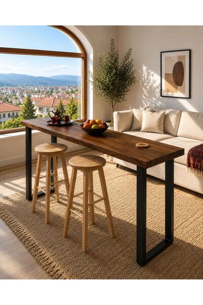 NATUREE AHŞAP 39 X 150 DOĞAL AHŞAP ÖZEL TASARIM BAR KAHVE MASASI (DEMİR AYAK ...