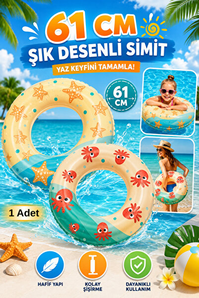 Tamsena Store 61 Cm Desenli Şişme Deniz Simidi Çocuk Havuz Simidi Yazlık Plaj...