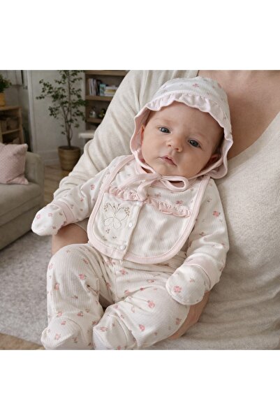 PofudukButik Pofuduk Butik %100 Pamuklu Kelebek Nakışlı 5'li Yenidoğan Hastan...