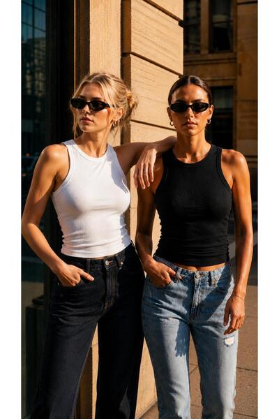 pandy 2-Pack Women's Premium Texture Ribbed Halter Neck Cotton Tank Top