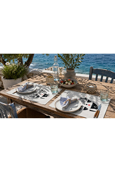 Sister Home Design Set de masă cu model de pește – Set de masă din țesătură d...