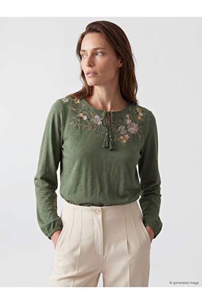 LC Waikiki I Tie-Down Collar Floral Embroidered Blouse from Freezen Store