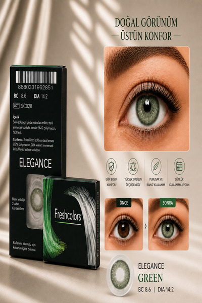 FRESHCOLORS Green Yeşil Hareli Göz Kirpik Lensi SKT 12/2029