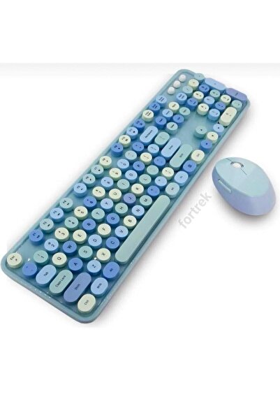 fortrek Renkli Daktilo Tuşlu Kablosuz Q Multimedia Klavye + Mouse Set 104 Tuş...