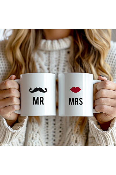 Mio Life Special Gift for Lovers, Set of 2, 330ml Printed White Ceramic Mugs ...