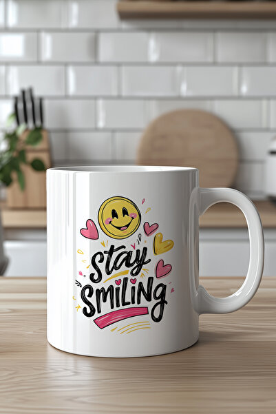 Mio Life كوب سيراميك أبيض سعة 330 مل مع رمز تعبيري (إيموجي) بتصميم السعادة، م...