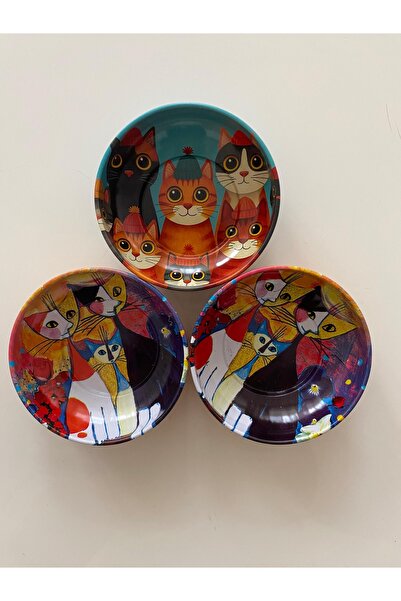 Home Kedi Desenli Üçlü Metal Kase Seti Sevimli Dekoratif Eşya