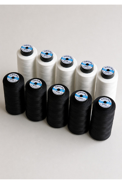 fabricorg Bükümsüz Ev Tipi Overlok - Muz Ipliği 5 Adet Siyah - 5 Adet Beyaz (5000 metre)