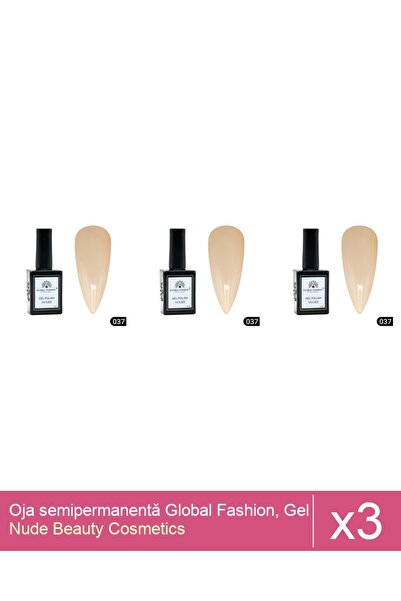 Makeup Set 3x Oja semipermanentă Global Fashion, Gel polish Elite Glow 15 ml,037