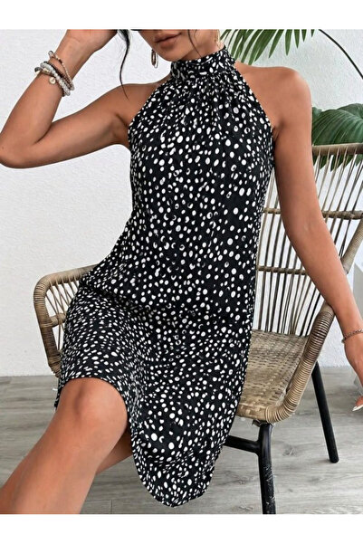 Efnaz style Women's Sleeveless Halter Neck Strap Patterned Midi Single Jersey...