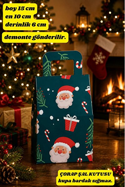Emtory Home Tutma Saplı Yeşil Noel Babalı Karton Çanta - Hediye Paketi - Yılb...