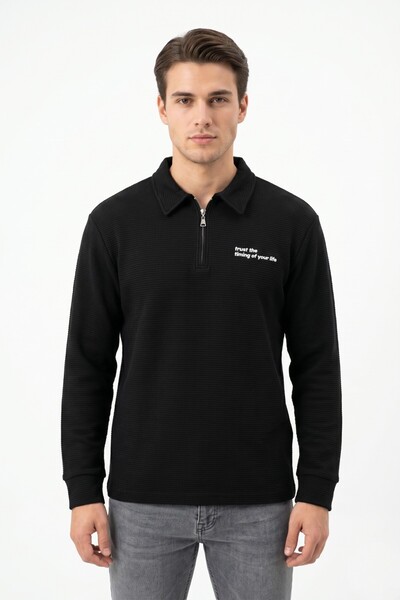 BAGLAN Men's Sports Polo Collar Honeycomb Textured Sweatshirt Bgl-St05442
