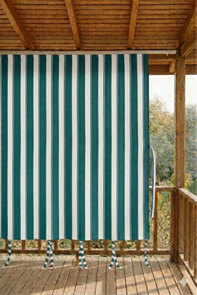 Maki Home Green and White Durable Outdoor Striped Balcony Curtain and Sunshad...