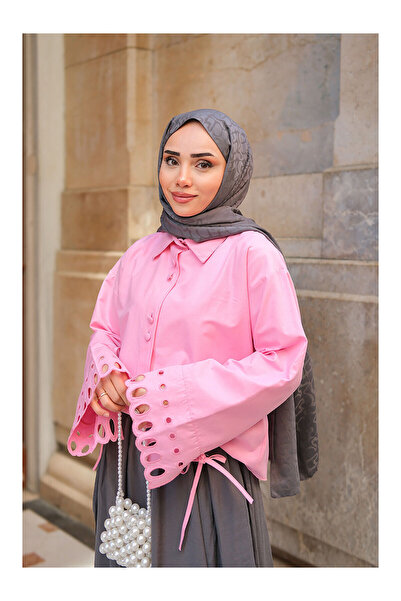 LC Waikiki Nevavm Women's Embroidered Sleeve Shirt Pink
